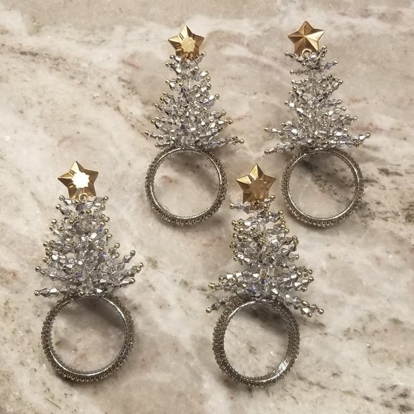 RARE SET 4 DESIGNER KIM SEYBERT HOLIDAY CHRISTMAS TREE STAR BEADED NAPKIN RINGS - Picture 1 of 9